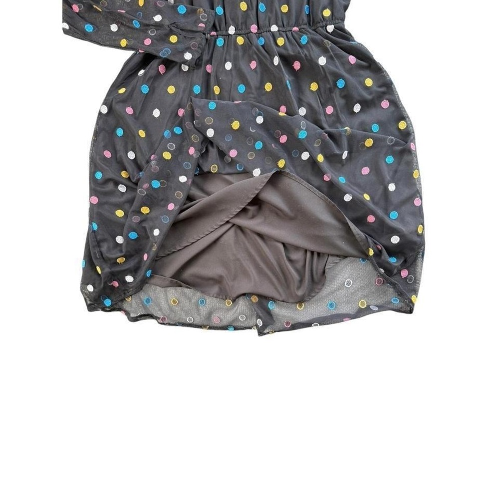 ModCloth Polka Dot wedding guest dress Womens Large Black Mesh sheer sleeves - Picture 2 of 6